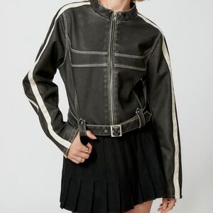 UO Jordan Faux Leather Fitted Racer Moto Jacket